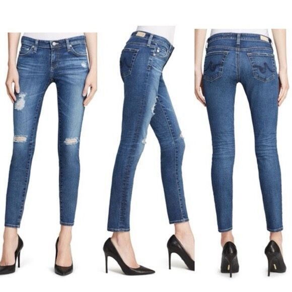 AG Legging‎ Ankle Super Skinny Ankle Jeans Distressed Blue Southgate Size 30 - Picture 1 of 15